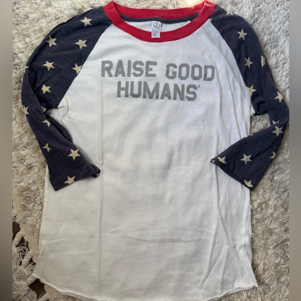 Mom Culture Raise Good Humans 3/4 sleeve Baseball Americana Tee